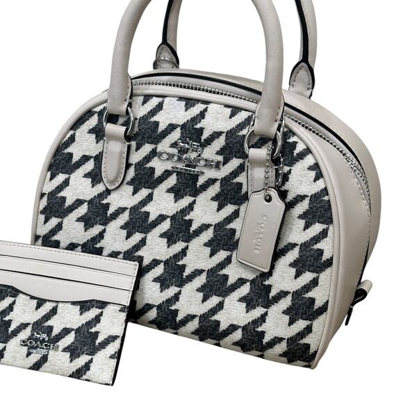 Coach Sydney Top Handle Purse & Card Holder In Houndstooth Print - Picture 7 of 12
